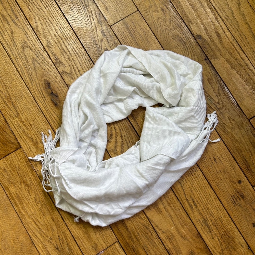 Pashmina White 100% Pashmina Scarf Wrap Shawl with Tassel Fringe Trim
